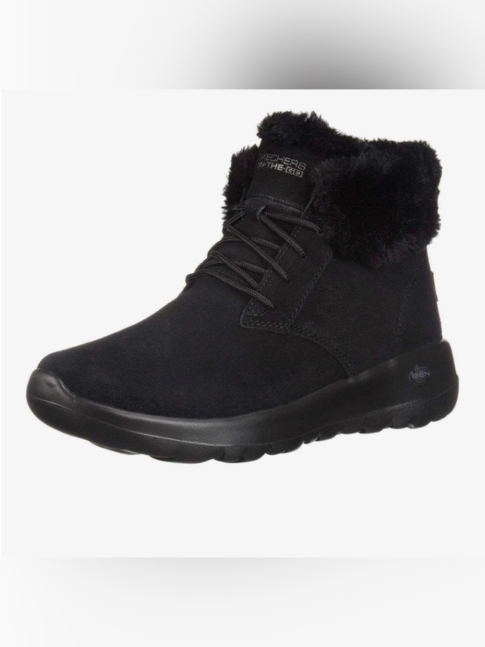 Skechers Black Faux-Fur Lace-Up Ankle Bootie
